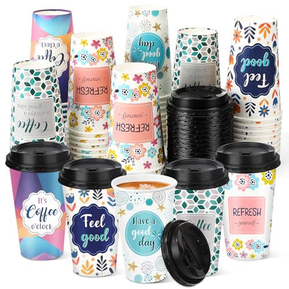 50 Pack 16 oz Disposable Coffee Cups with Lids Quotes - style: Motivational Quotes