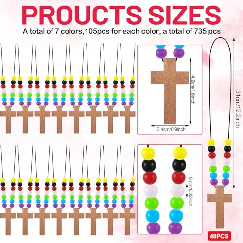 Kathfly 522 Pcs DIY Wood Cross on Cord Pendant Necklace for Kids, Brown - color: Brown