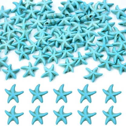 100Pcs Blue Turquoise Starfish Gemstone Spacer Beads for Jewelry Making - color: Blue Starfish 14x14mm