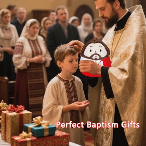 Jesus Plush Pillow Christian Gifts - Jesus Stuffed Animal Perfect Religious with Stunning Embroidery Cross Detail Red 10 Inch - style: Red Jesus Pillow