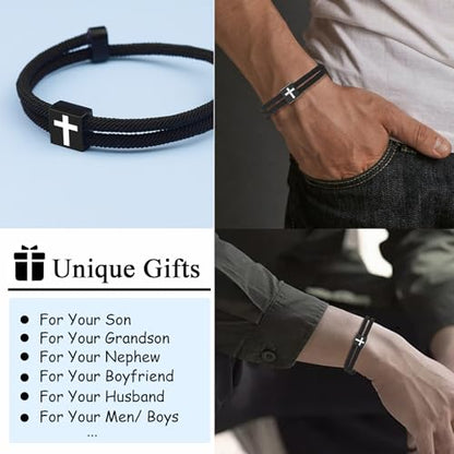 Black Cross Bracelet for Men Boys Birthday Easter Valentines Baptism Confirmation Graduation Christmas Gifts - style: Confirmation