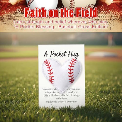 Hollowfly 12 Set Baseball Pocket Hug Heart Shape Stitching Pocket Hug with Inspirational Cards and Organza Bags Encouragement Gifts for Baseball Players Athletes Teams Sports Lovers Coaches Graduation - style: Baseball Heart