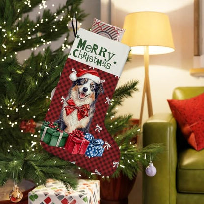 Australian Shepherd Red Buffalo Plaid Christmas Stockings 16 Inch - color: Christmas10