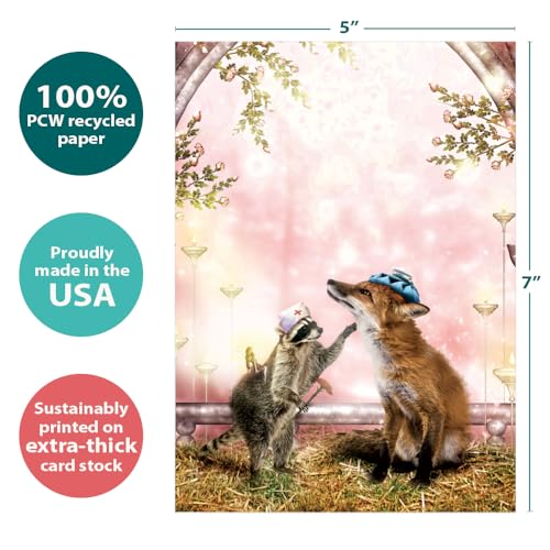 Tree-Free Greetings Woodland Healing Get Well Card - 1 Recycled 5x7 Card & Matching Envelope, Thick Cardstock, Sustainably Made in USA - Supportive and Adorable Animals - color: Healing Touch