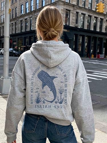 Whale Shark Hoodie Christian Hoodies for Women Men Shark Sweatshirt - color: Grey, size: X-Large