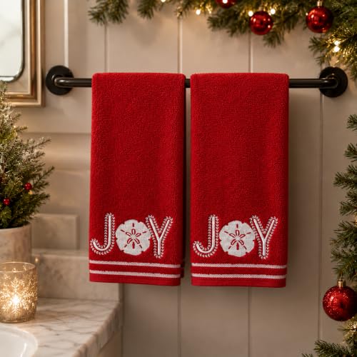 Christmas Red Guest Hand Bathroom Towels, Coastal Ocean Shell Joy, 16x26" - color: Shell Joy
