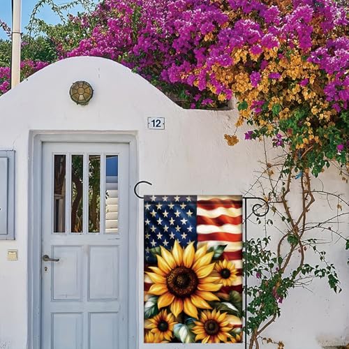 4th of July Patriotic Sunflower Garden Flags For Outside 12x18 Double Sided Vintage Floral Independence Memorial Veterans Day USA American Welcome Farmhouse Outdoor Lawn Decor - color: Sunflower