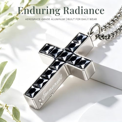 Cross Necklace for Women & Men – NFC Interactive Christian Prayer Necklace - color: black