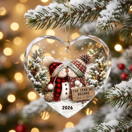 Personalized Engagement Photo Glass Ornament, Engaged Couples Photo Gift, Wedding Ornament, for Couple - color: Ds 05