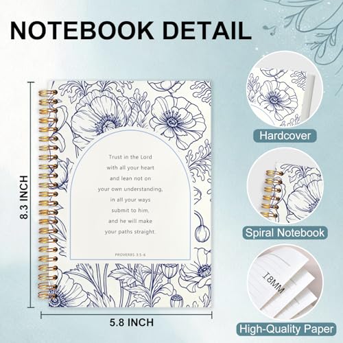 Catholic Spiral Notebook,Christian Bible Prayer Journal for Women 5.5x8.3 - color: White Navy Blue Floral Christian