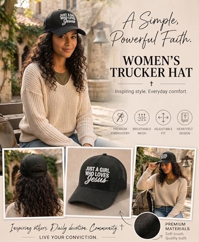 Christian Hat for Men Women - Premium Embroidered Faith Baseball Cap - Religious Jesus Gifts, Mesh Back Trucker Hats - color: Just a Girl Who Loves Jesus-black