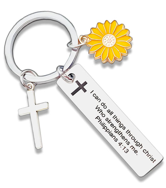 Christian Bible Verse Gifts Keychain Inspirational Scripture Keychains with Cross Pendant I Can Do All Things Through Christ Who Strengthens Me Philippians 4:13