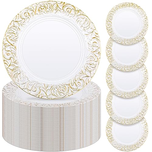 Uiifan 50 Pcs White Charger Plates Bulk 13'' Antique Plastic Chargers - color: White