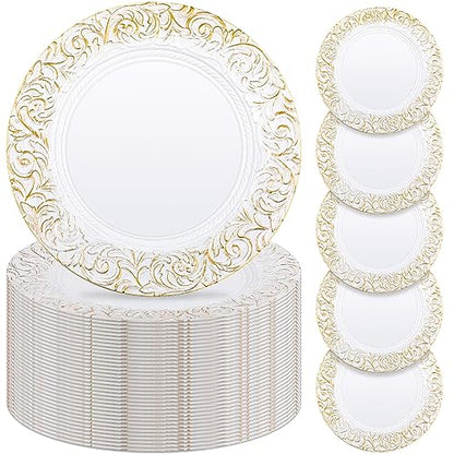 Uiifan 50 Pcs White Charger Plates Bulk 13'' Antique Plastic Chargers - color: White