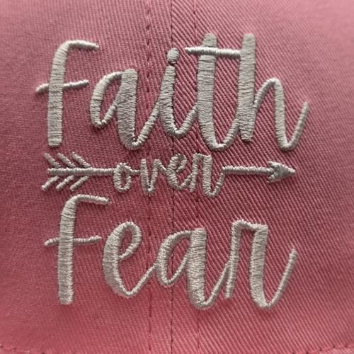 Faith Over Fear Christian Hats, Embroidered Baseball Caps for Adults - color: Pink White