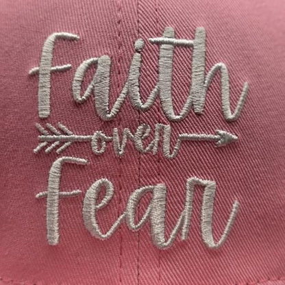 Faith Over Fear Christian Hats, Embroidered Baseball Caps for Adults - color: Pink White
