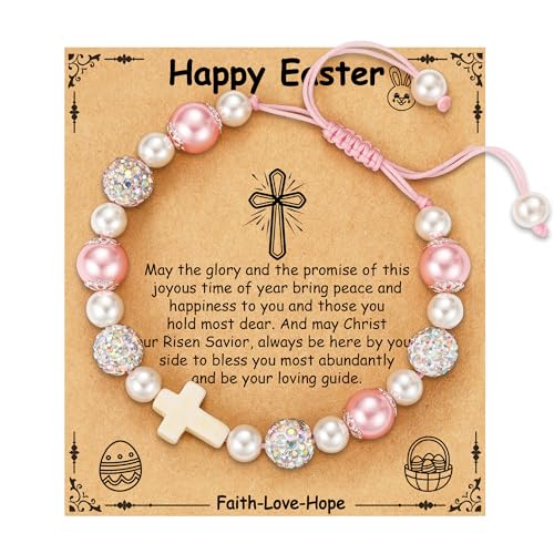First Communion Confirmation Gifts for Girls, Cross Natural Beads Bracelet Christian Religious Jewelry Gifts for Kids Teen Girls - style: Style-1