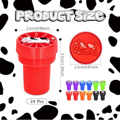 Cinrobiye 24 Pcs Cow Stampers Party Favor Set, Cute Farm Animal Stamps for Kids Birthday Party, Classroom Rewards, Farm Themed Party Supplies, Goody Bag Fillers, Barnyard Animal Toys - color: Cow