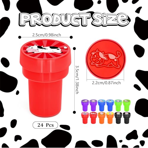 Cinrobiye 24 Pcs Cow Stampers Party Favor Set, Cute Farm Animal Stamps for Kids Birthday Party, Classroom Rewards, Farm Themed Party Supplies, Goody Bag Fillers, Barnyard Animal Toys - color: Cow