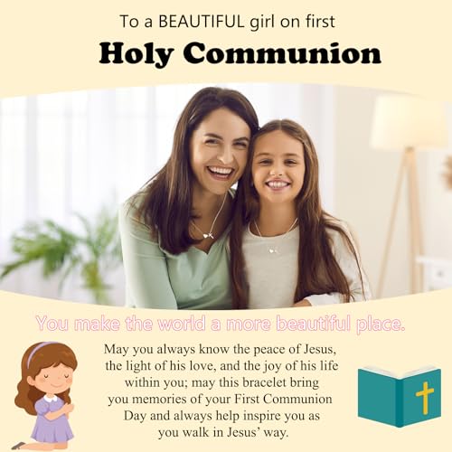 WEDDINEN First Communion Confirmation Baptism Jewelry Gifts for Teens Girls Kids,Cross Heart Necklace for Women Girls Christian Religious Stuffers Jewelry Gifts for Kids - style: First Communion-Silver
