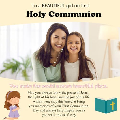 WEDDINEN First Communion Confirmation Baptism Jewelry Gifts for Teens Girls Kids,Cross Heart Necklace for Women Girls Christian Religious Stuffers Jewelry Gifts for Kids - style: First Communion-Silver