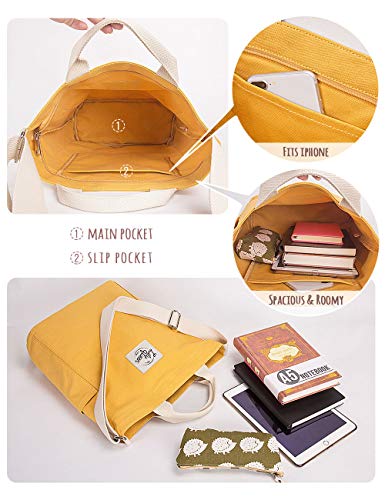 Lily queen Women Canvas Tote Handbags Casual Shoulder Work Bag Crossbody - color: Yellow