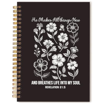 Boho Black Floral Christian Prayer Notebook Journal, Christian Gifts, Religious Bible Verse Spiral Hardcover Notebook Journal for Study Office Work, 5.5x8.3 Inch - color: Black Flowers & Bible