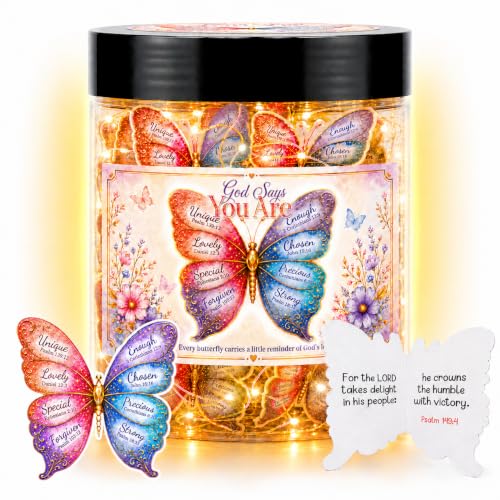Positive Butterfly Jar with 30 Bible Verse Cards, Gifts for Christian Women - color: Butterfly