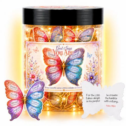 Positive Butterfly Jar with 30 Bible Verse Cards, Gifts for Christian Women - color: Butterfly