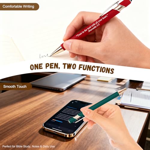 Bible Verse Ballpoint Pens with Stylus, Retractable Christian Writing Pens