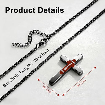 Baseball Football Cross Necklace for Men Boys Sport Chain Gifts - color: Black, style: Football