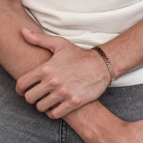 Pure Copper Bracelets for Women Men Waterproof Healing Cuff Bracelets for Men Adjustable Chunky Healing Copper Bangle Jewelry Gifts - color: copper-hammering pattern