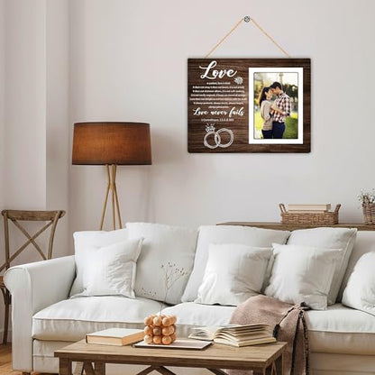 Rustic Photo Frame,Couples Picture Frame,1 Corinthians 13:4-8 Love Never Fails,Couple Gift for Wedding Anniversary, Engagement,Bridal Shower and Valentine's Day Gift 12P043
