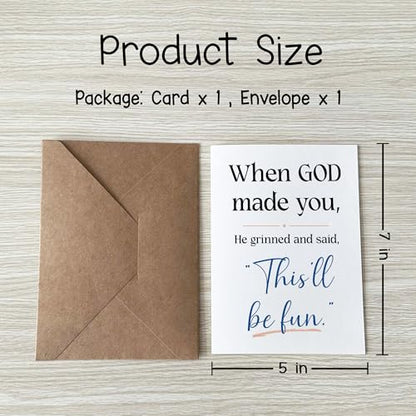 When God Made You He Grinned Card Funny Christian Encouragement Cards Religious Humor Message Hilarious Birthday Greeting Gift for Friend Bestie Prayer Partner Family Coworker - color: When God Made You