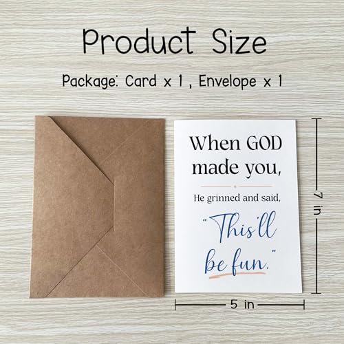 When God Made You He Grinned Card Funny Christian Encouragement Cards Religious Humor Message Hilarious Birthday Greeting Gift for Friend Bestie Prayer Partner Family Coworker - color: When God Made You