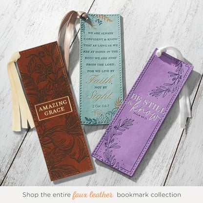 Christian Art Gifts Premium Faux Leather Bookmark for Women: Amazing Grace