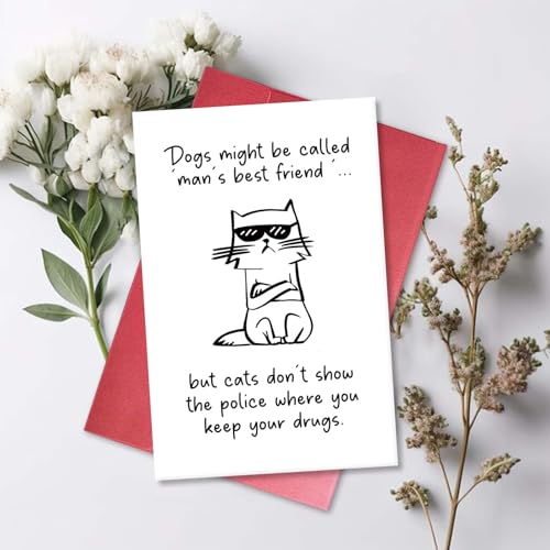 Humorous Birthday Card for Cat Lover, Funny Friendship Card from Cat, Cats are Man's Best Friends - color: Cats are Man's Best Friends