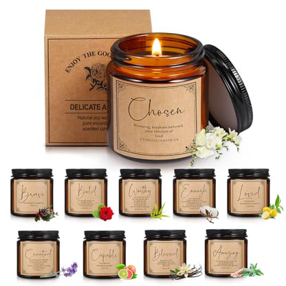 Lewtemi 10 Jars Christian Candles Gift Bulk, Brown, Elegant - color: Brown, style: Elegant
