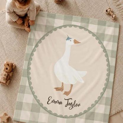 Personalized Goose Baby Blanket, Sage Gingham Nursery Throw Gift - color: #Ver9