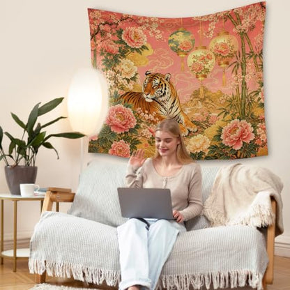 HUGANE Pink Chinoiserie Tiger Tapestry Wall Decor 50x60 Inch - color: Colour-07