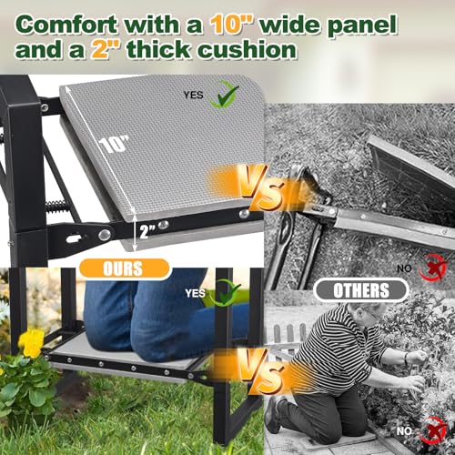 Garden Kneeling Stool Foldable, 2-in-1 Portable Kneeler and Seat with 12.6" Extra Wide Thickened Cushion, Comfortable for Gardening, Weeding, Outdoor Use - Support Up to 330lbs, Lightweight & Sturdy