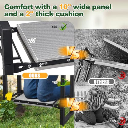 Garden Kneeling Stool Foldable, 2-in-1 Portable Kneeler and Seat with 12.6" Extra Wide Thickened Cushion, Comfortable for Gardening, Weeding, Outdoor Use - Support Up to 330lbs, Lightweight & Sturdy