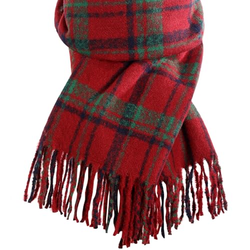 Winter Scarf for Women Plaid Long Oversized blanket Shawl Wraps Gift - color: Red & Green