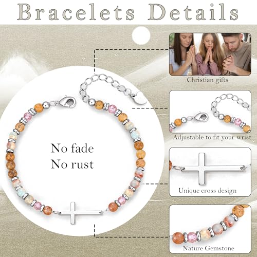 Cross Bracelet for Women, Christian Gifts for Women 2026 Stocking Stuffers for Teens Her Bead Bracelet Adjustable Gemstone Faith Religious Confirmation Communion Bracelet for Best Friend Mom Faith Birthday Anniversary Jewelry - color: Colorful- Daughter i