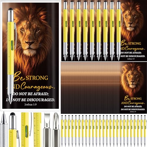 50 Sets Father's Day Religious Gifts Bulk for Church, 6 in 1 Multi Tool Pen with Bible Verse Bookmarks, Christian Gifts for Men, Pastor, Church Visitors, Men of God Appreciation Gift