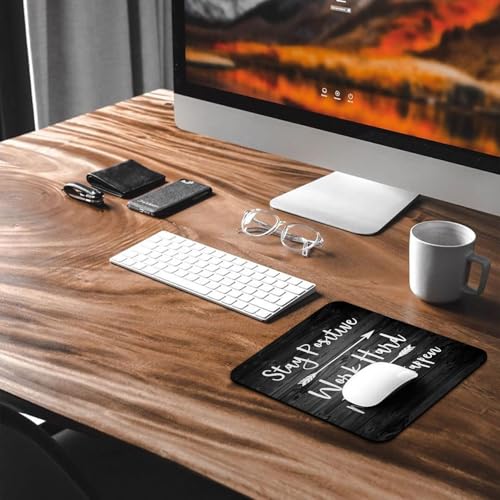 Stay Positive Work Hard Inspirational Mouse Pad, Rustic Black Wood Desk Mat - color: Black Wood