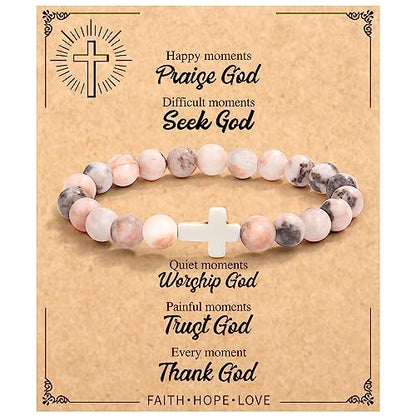 Christian Grandparents - Day Gifts for Women, Religious Cross Bracelet - color: Happy-Pink