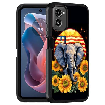 Designed for Moto G Power 5G 2024 Case, Military Grade Heavy Duty 3-Layer Shockproof Full-Body Protective Cover for Motorola Moto G Power 5G 2024, American Flag Elephant Sunflower - color: American Flag Elephant Sunflower