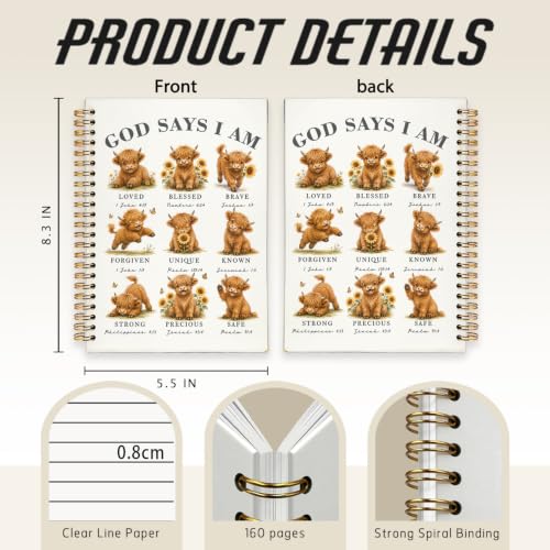Highland Cow Gifts Cute Christian Notebook Bible Journal for Women - color: Highland Cow -(A5)