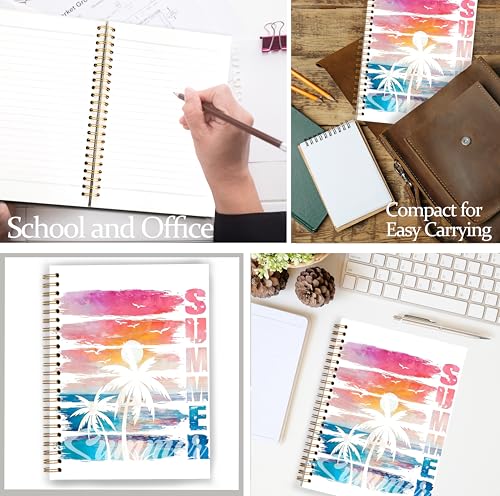 Summer Beach Notebook, Beach Lover Gifts, Tropical Palm Tree Sunset Coastal Journal for Office Supplies, Retro Ocean Summer Vibes Spiral Notebook Journal 5.5x8.3 - color: Color 07